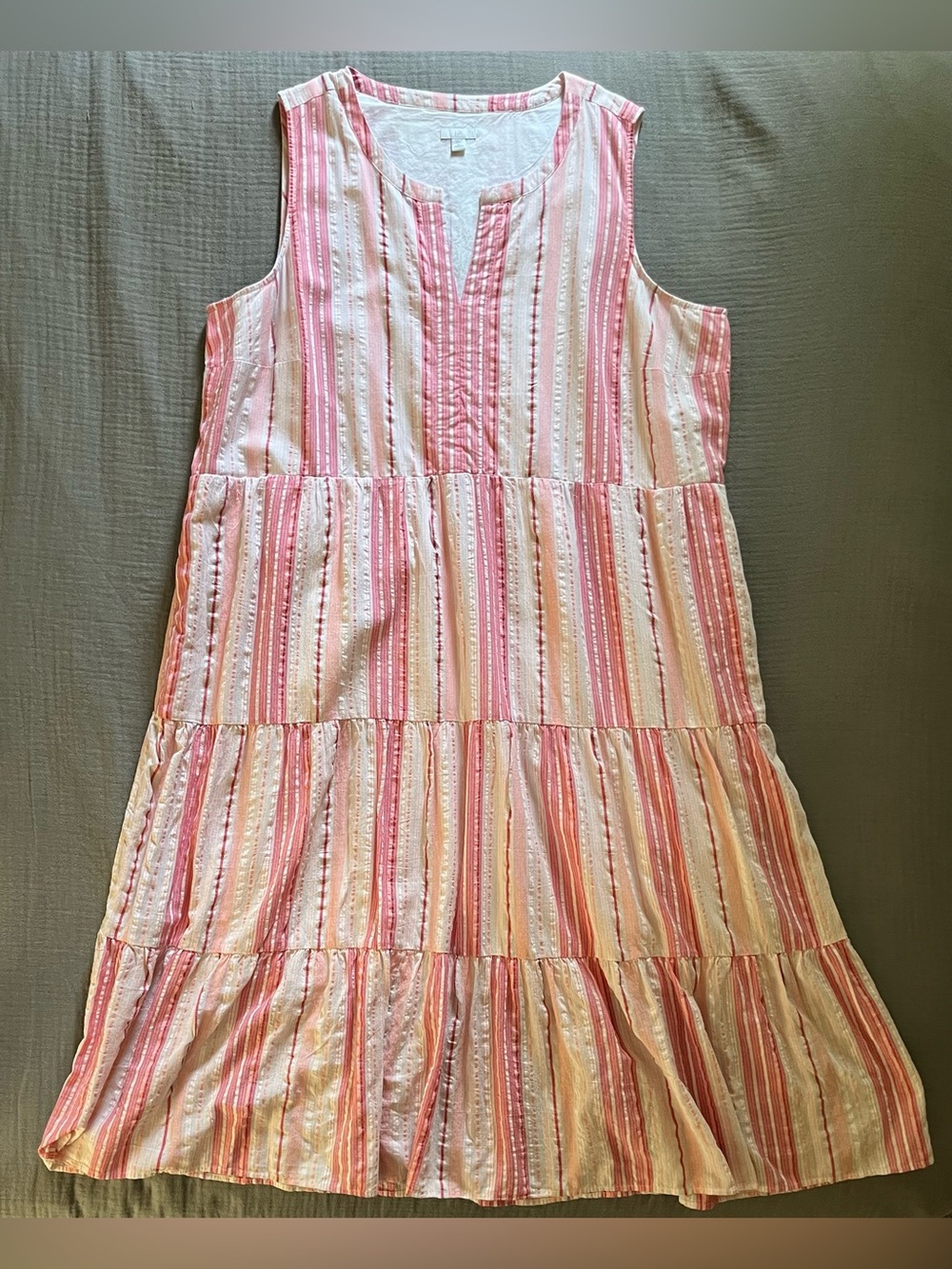 J. Jill 100% cotton tiered pink/white vertical stripes maxi dress 3X NWOT
